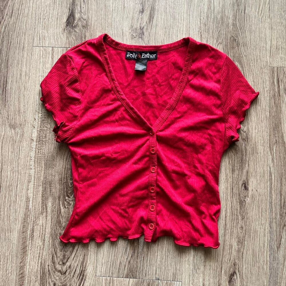 Polly & esther Women's Red Crop-top blouse size medium